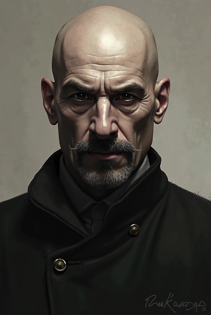Heizenberg, A bald white man, black eyes and a mustache