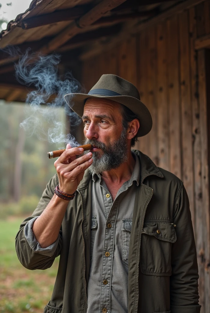 smoking a cigarette, looking at side