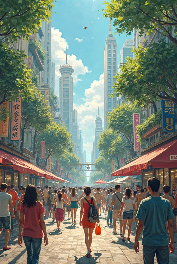 a city bustling with trees and whose citizens are vocal like a and i or u