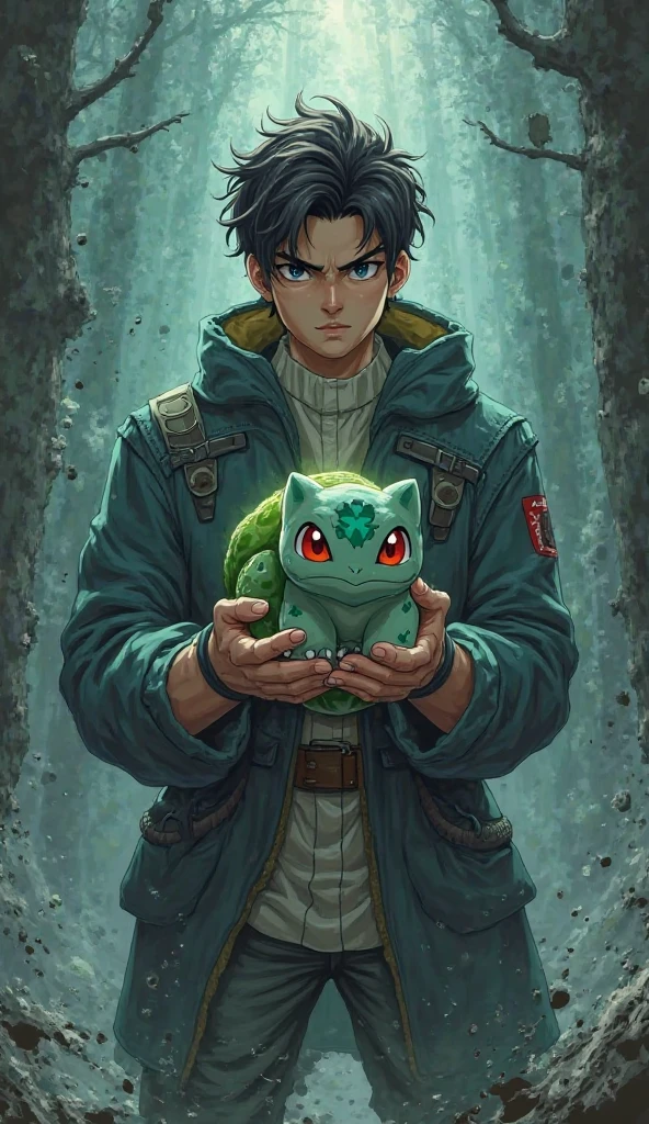 Sung jin woo from solo leveling holding bulbasaur