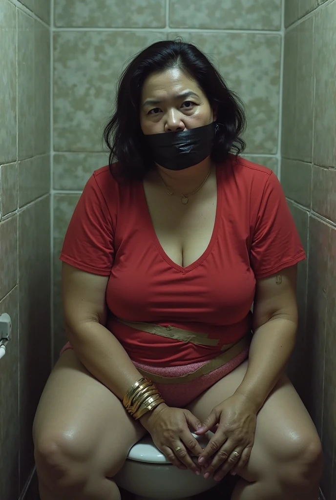 (64k, RAW photo, Close Up, fullbody post, masterpiecel1.4, realistic, photo-realistic, best quality, HDR, 30 years old, ((investigation room)), ((lighting)), ((hostage)), ((1 beautiful malay girl)), ((seductive poses)), ((smirk)), ((potrait fullbody)), ((fat body)), ((chubby arm)), ((fat)), photo of a malay girl pink tudung hijab, details skin texture, bright skin, big gorgeous eyes, double eyelids, perfect eye, ((big-breasted), ((sad face)), ((wearing hijab tudung pink)), ((naked)), ((hands are tied with rope behind back)), ((bondage with rope)), ((front down face up view camera)), ((mouth gagged with tapegag))