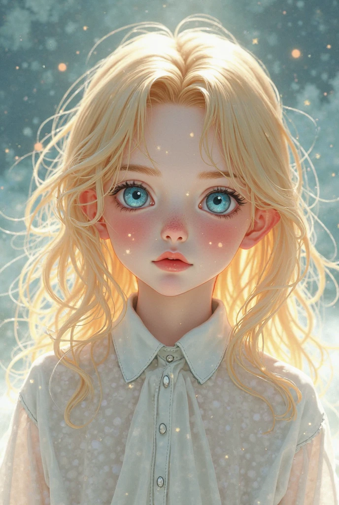 A boy with long, light hair,with clear eyes 