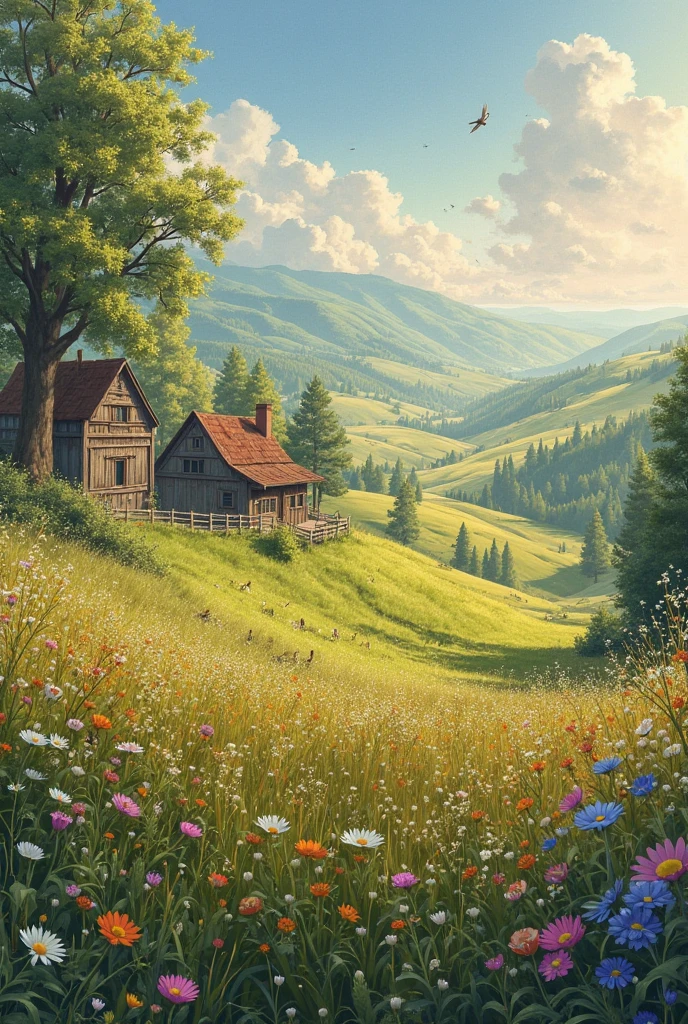 Landscapes of nature in the morning, rural meadows, show rural life, beautiful beyond imagination.