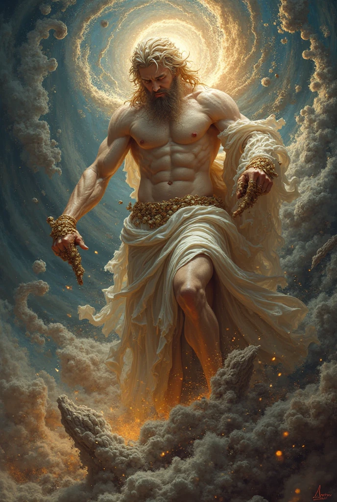 jesus christ strong with a crown around him several lightning bolts and storms