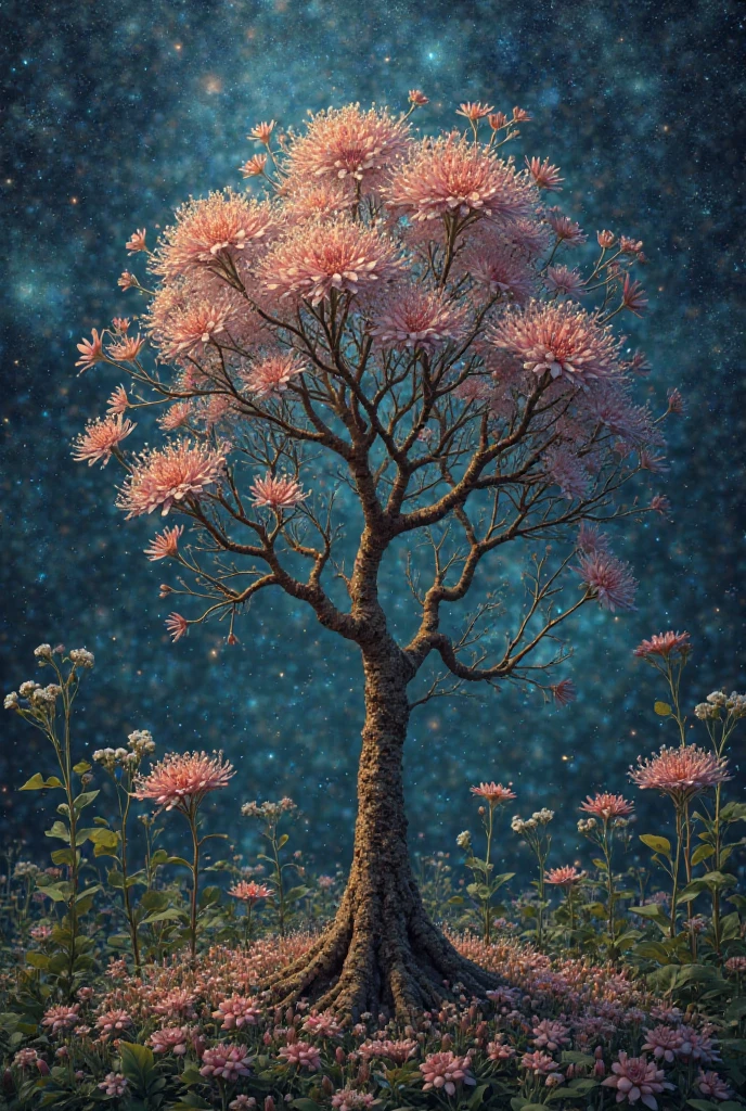 A garden where plants have dark matter roots and flowers that are miniatures of black holes. instead of fruits, star clusters grow in their branches. Pollen are micro-nebulae, and the "sky" is a living membrane that shows the birth of galaxies in real time.