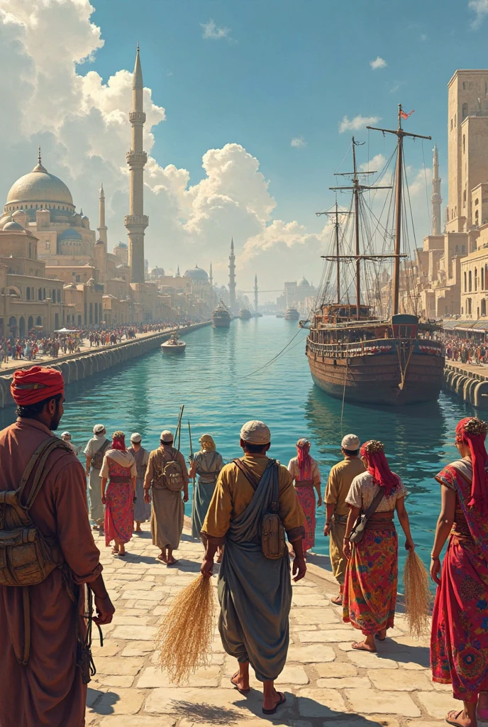 I want to design a  with the features of Suez City and wearing fishermen and Sawyssa 