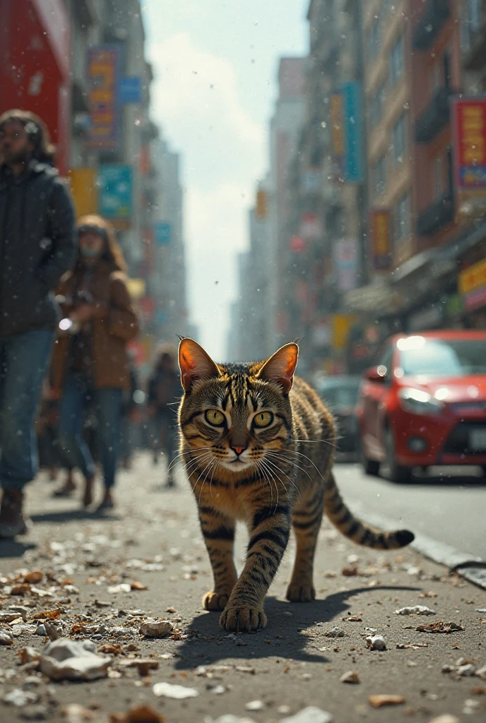 A cat walking down the street Hurt