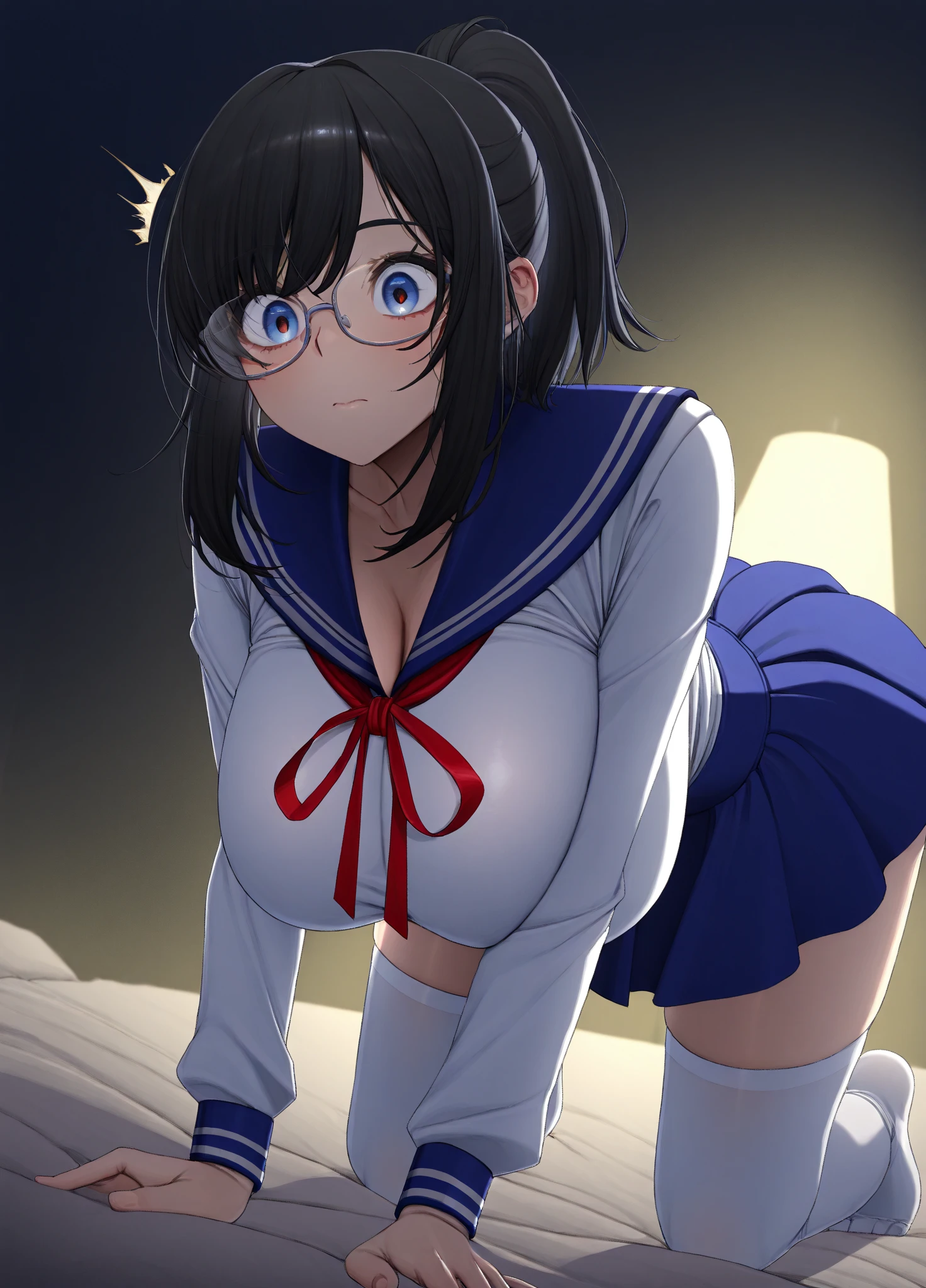 (NSFW:1.5), (1 completely girl:1.5), Masterpiece, Best quality, amazing beauty, [[3D]], 4K, absurdres, finely detail, super detailed eye, perfect anatomy, official art, cinematic lighting, BREAK, bedroom, silky short hair, black hair, super shiny detailed blue eyes, Looking at Viewer(camera), glasses, BREAK , big breasts, medium, sitting, from front, BREAK ,()	
(1girl:1.3), Masterpiece, Best quality, amazing beauty, 4K, absurdres, finely detail, super detailed eye, perfect anatomy, official art, cinematic lighting, BREAK, bedroom, silky short hair, black hair, super shiny detailed blue eyes, Looking at Viewer(camera), glasses, BREAK , big breasts, medium, sitting, from front, BREAK , (school uniform:1.2), BREAK,()	