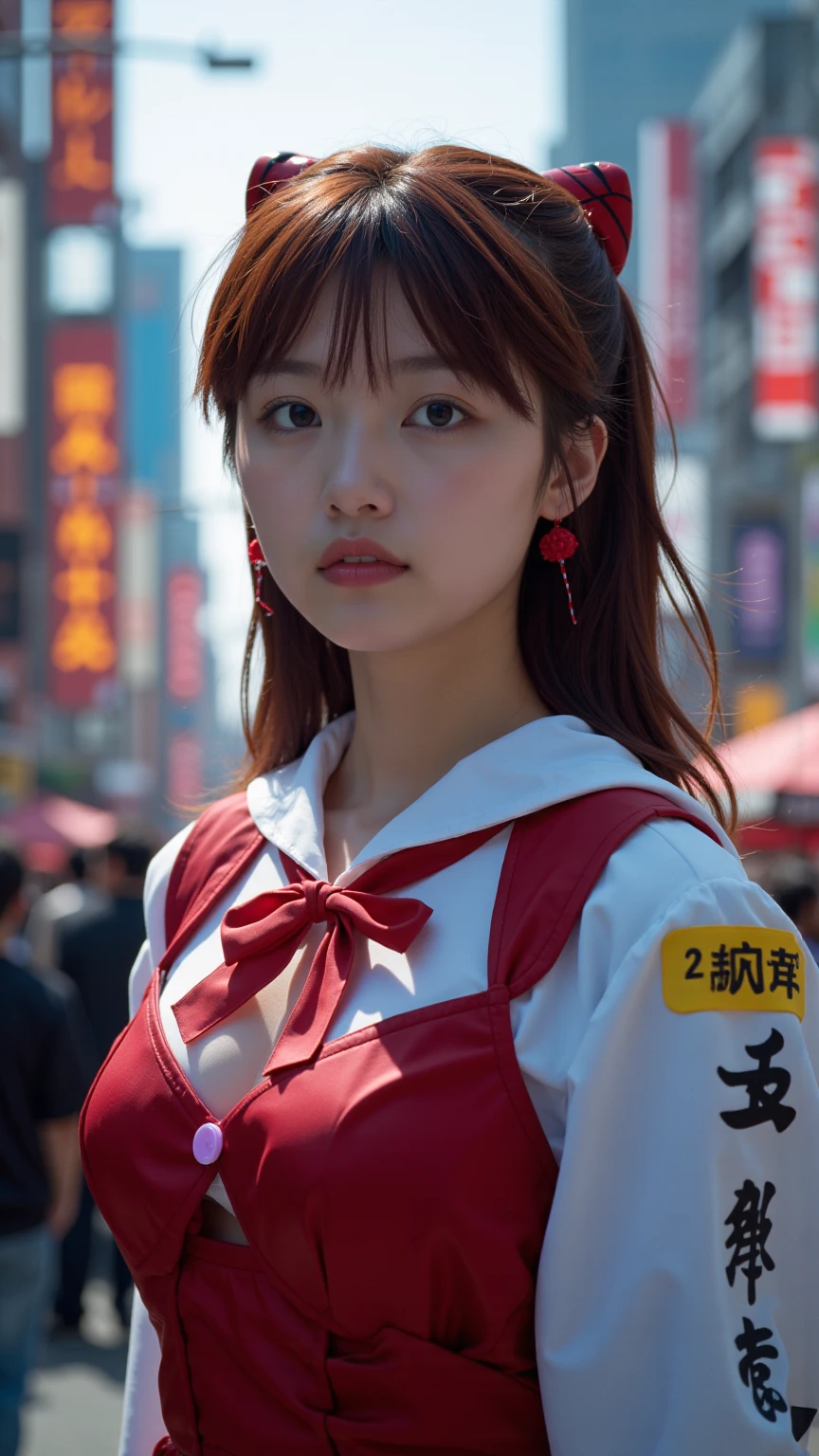 best image quality、top quality、high resolution、masterpiece、pictures、 upper body、stand、front、1 Japanese girl、
cosplay、
Akihabara Background