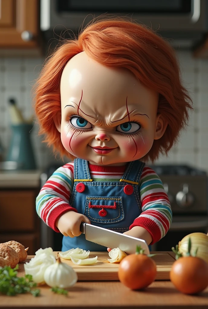 Child’s play doll chucky eating ramen noodles