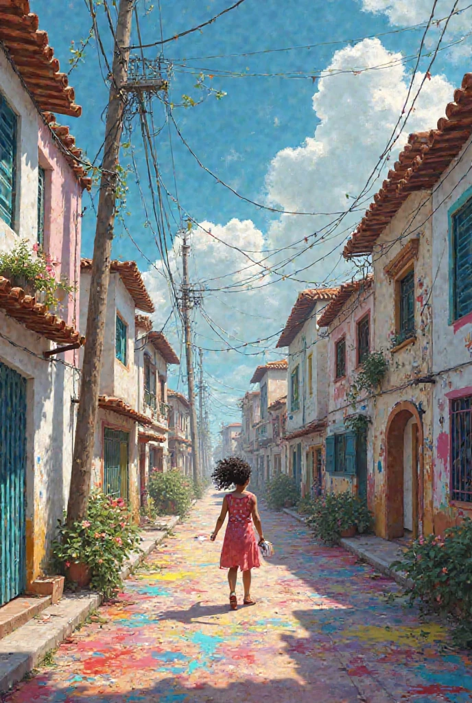 When the party ended, Lúcia realized it was time to return home. But she wasn't sad, because now she knew that the colors were always inside her. Upon returning to her city, Lúcia decided to share her joy and her colors with everyone around her. With a little paint and a lot of imagination, she began to transform the white houses and gray streets into a vibrant place full of life.