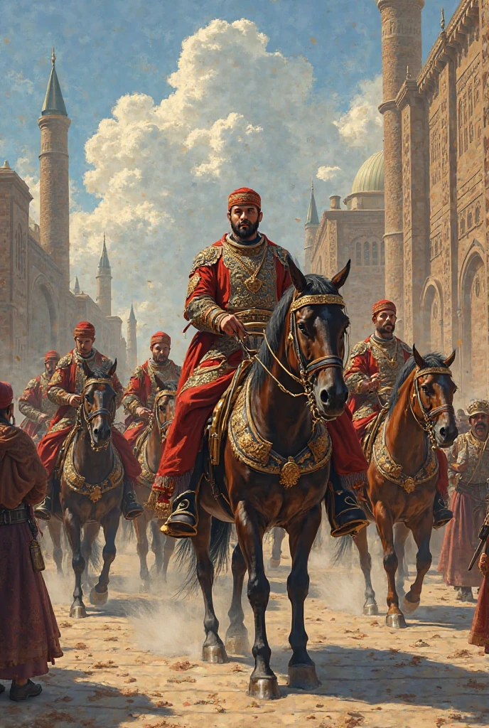 SHAH ISMAIL SAFAVID ARRIVES IN TABRIZ WITH THE QAZILBASHS ON HORSEBACK 