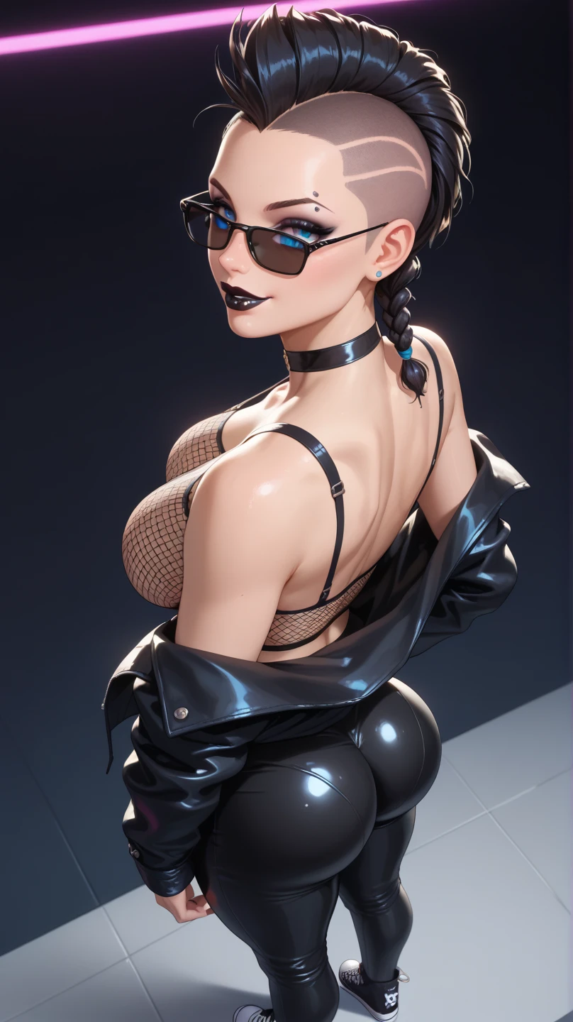 tall beautyfull woman, bayonetta shape, golden robotic arms, short hair, golden earring, black panties, golden bracelet, slender body, natural body, milf