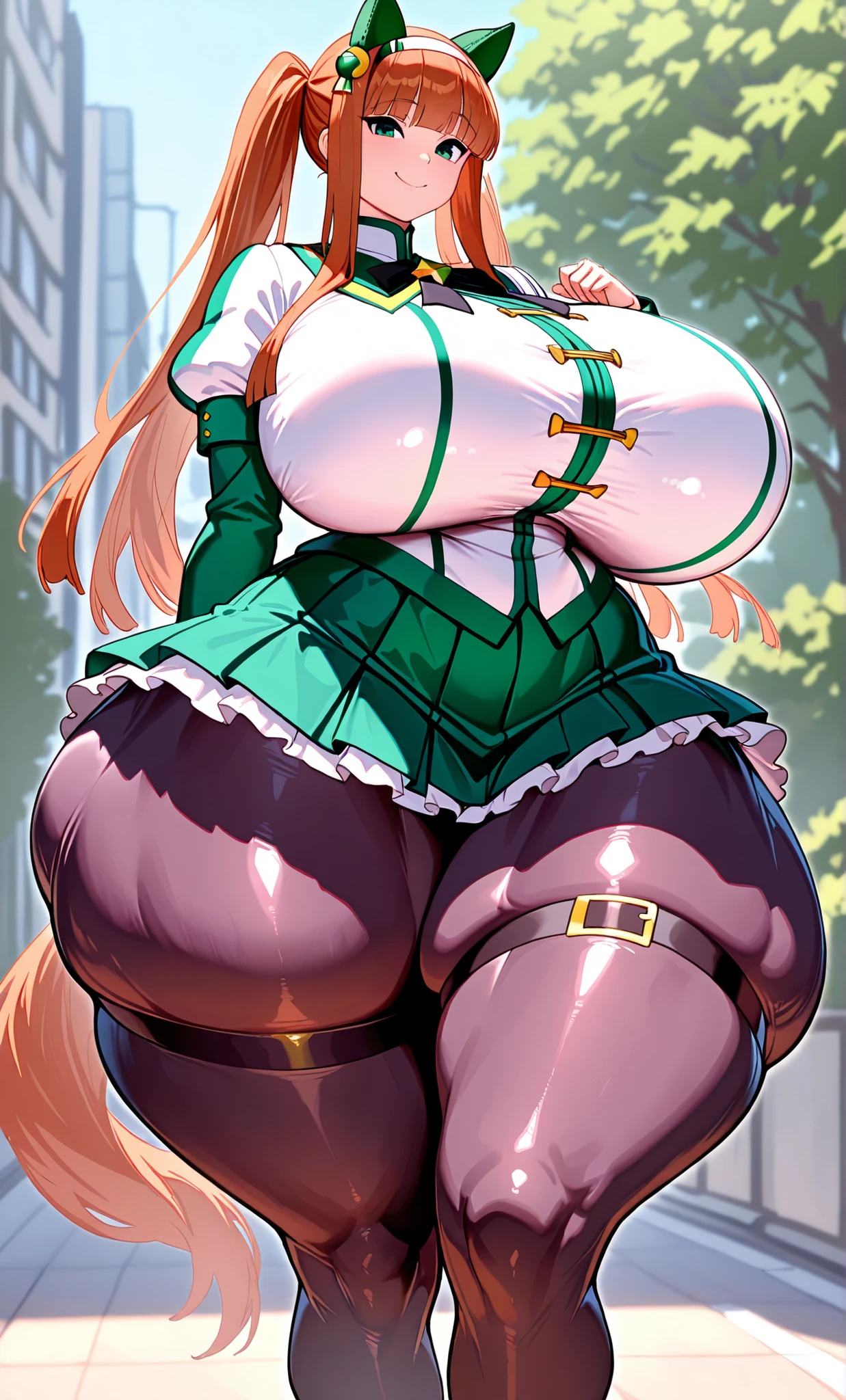 16k,long hair,Thighs,masterpiece, best quality, Very Aesthetic,newest, 1 girl,twin tailsかわいい,smile,nsfw version,masterpiece, ((((Super huge Thigh:50.0)))), 大きなThighs, ((((((super huge thighs)))))),((((((gigantic thigh:50.0))))),realistic,Thick Ass,curvy,ウマ娘のsilence suzuka,silence suzuka,((((((hyper gigantic thigh)))))),Incredibly Wide Hips,
masterpiece, top quality, high resolution,twin tails,animal ears, ear covers, white hair band, Aonoshirio, uniform,black bow, white shirt, black pantyhose, is standing, cowboy shot, Outdoors,very big butt,((((((((((gigantic thigh)))))))))),very big breasts, Widescreen, standing up picture, facing the front,