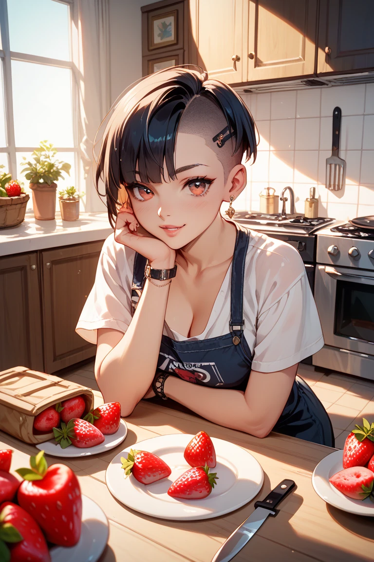 Cut strawberries with a kitchen knife　cat