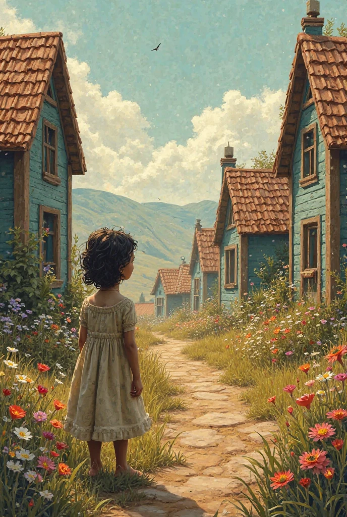 Scene 1 The Village and the Wilted Flowers

Description:

The village appears at the beginning of the story, where the flowers have withered and the fields are dry..

The villagers walk in its streets with sadness in their hearts. No one smiles.

Adel sits in the garden of their house, looking at the dead flowers and feeling sorry..