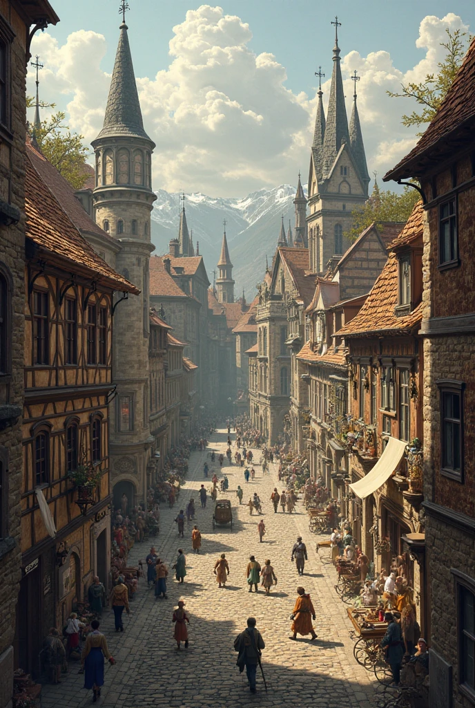 Central part of Ukrainian town Lviv at it's medieval times