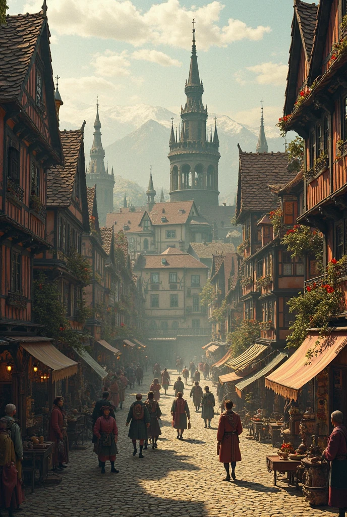 Central part of Ukrainian town Lviv at it's medieval times