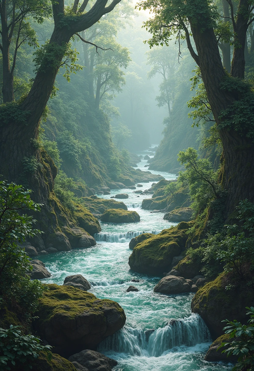 Huge river with stones in the jungle