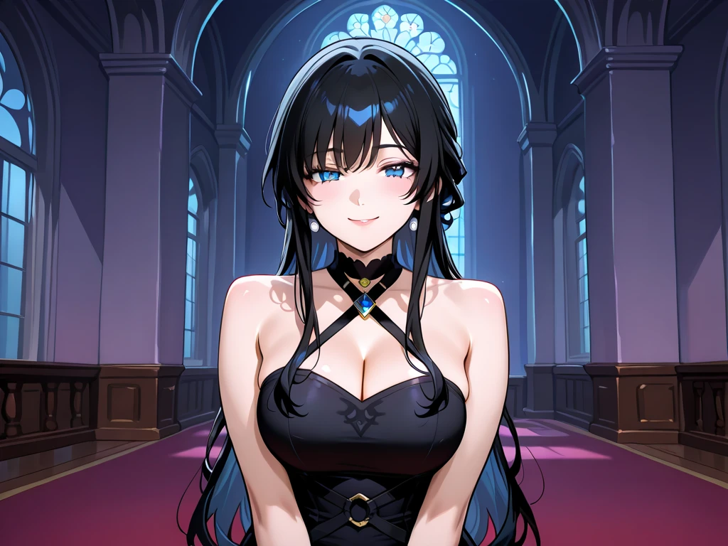 fine，HD，Aesthetic，extremely detailed 8k wallpaper，Top picture quality，(Practical:1.2)，Solo，Upper Body，(cygames:1.08)，A woman，Lipstick，Neat hair，(Black medieval dress:1.3)，(Off-shoulder and off-neck:1.25)，(The clothes are wrapped with black strips of cloth:1.05)，Church Background，Depth of Field，(dark feeling:1.15)