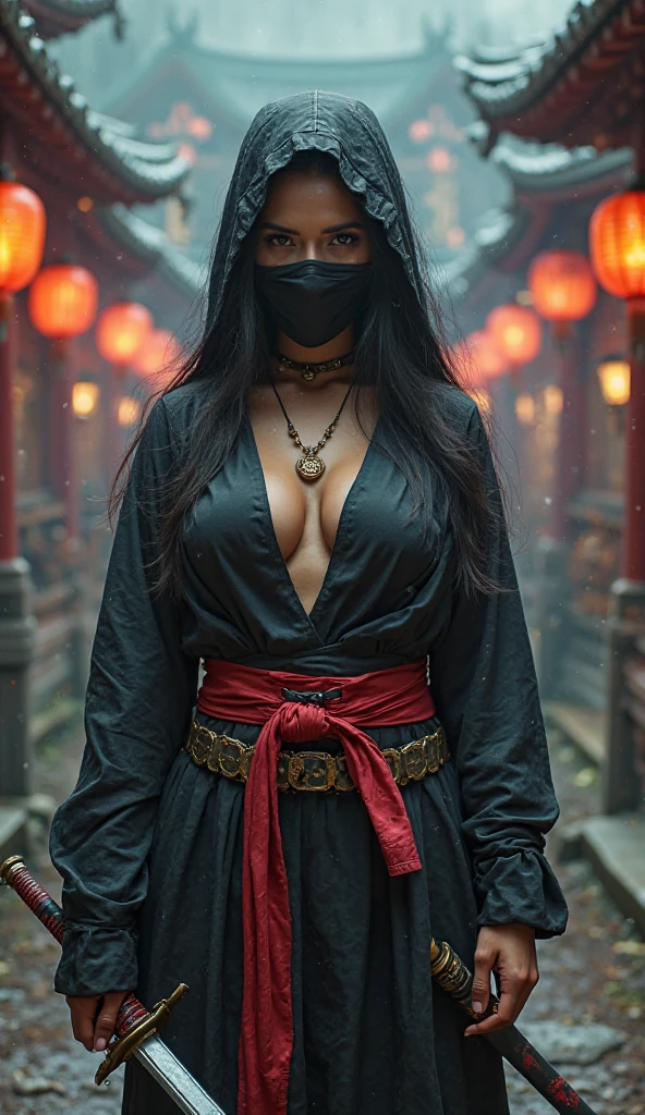 Enormous_busty_ninja_with_a_sword,_i'm_wearing_a_ninja_outfit,_with_the_front_open_and_breast_expose,high_quality,masterpiece,ultra_detailed,realistic,photorealistic,photo-realistic,HDR,UHD,studio_lighting,ultra-fine_painting,sharp_focus,physically-based_rendering,extreme_detail_description,professional,vivid_colors,bokeh,detailed_portrait_of_a_busty_female_ninja_with_a_sword,piercing_eyes,long_dark_hair,full_red_lips,athletic_physique,open_ninja_outfit_revealing_cleavage,ninja_outfit_with_tight_fit,ninja_mask_covering_lower_face,holding_a_katana_sword,detailed_background_environment,ancient_japanese_temple,ornate_architecture,glowing_lanterns,mist_and_fog,dramatic_lighting,cinematic_composition,digital_painting_style,concept_art,high_fantasy