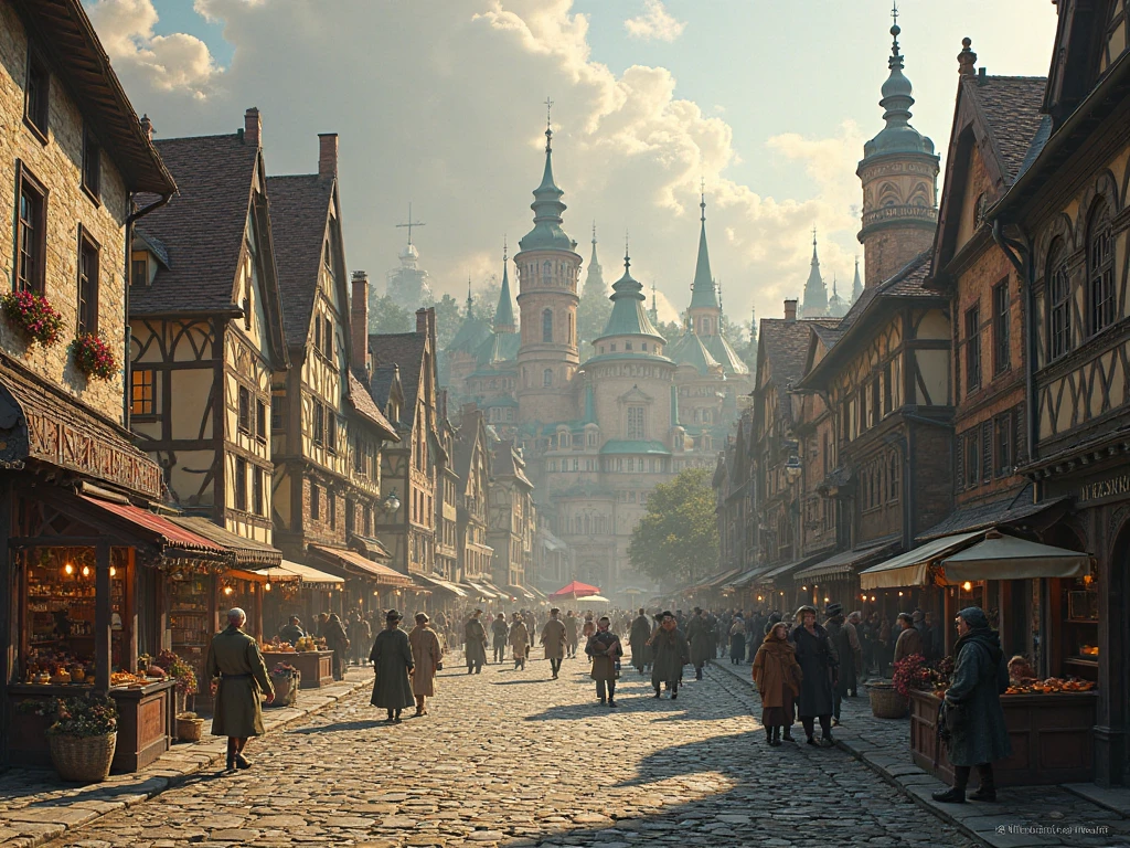 Central part of Ukrainian town Lviv at it's medieval times