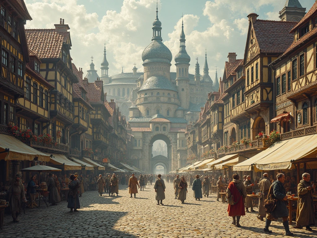 Central part of Ukrainian town Lviv at it's medieval times