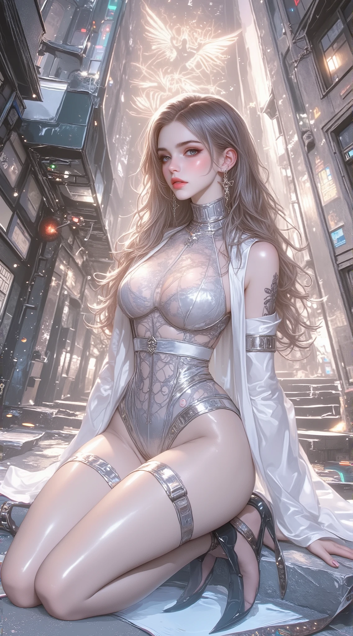 girl, sexy, beautiful, gorgeous, beautiful face, curvy, wide hips, disheveled long hairs, lot of hair, [bodysuit | dress], jewelry, ornements, cyberpunk, stunning,  elegant, particules, best piece, masterpiece, smooth light, detailed, intricate, 50mm, realistic, digital art, photography, digital art, 4k, art, wlop, artgerm, sophie anderson, <lora:AtomicHips2:0.9> <lora:Bjddolls21:0.4>