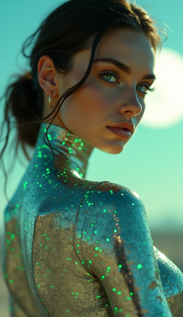 score_9_up, score_8_up, score_7_up, ((glowing-neon-green-halter-dress)), beach background, hands behind back, 1girl, black hair, brown eyes, large full pink lips, fit girl, wide hips, night, sunset, nightsky, realistic, source_photo, rating_safe, zPDXL, <lora:lukethighwalkerneonponyv7:0.6>