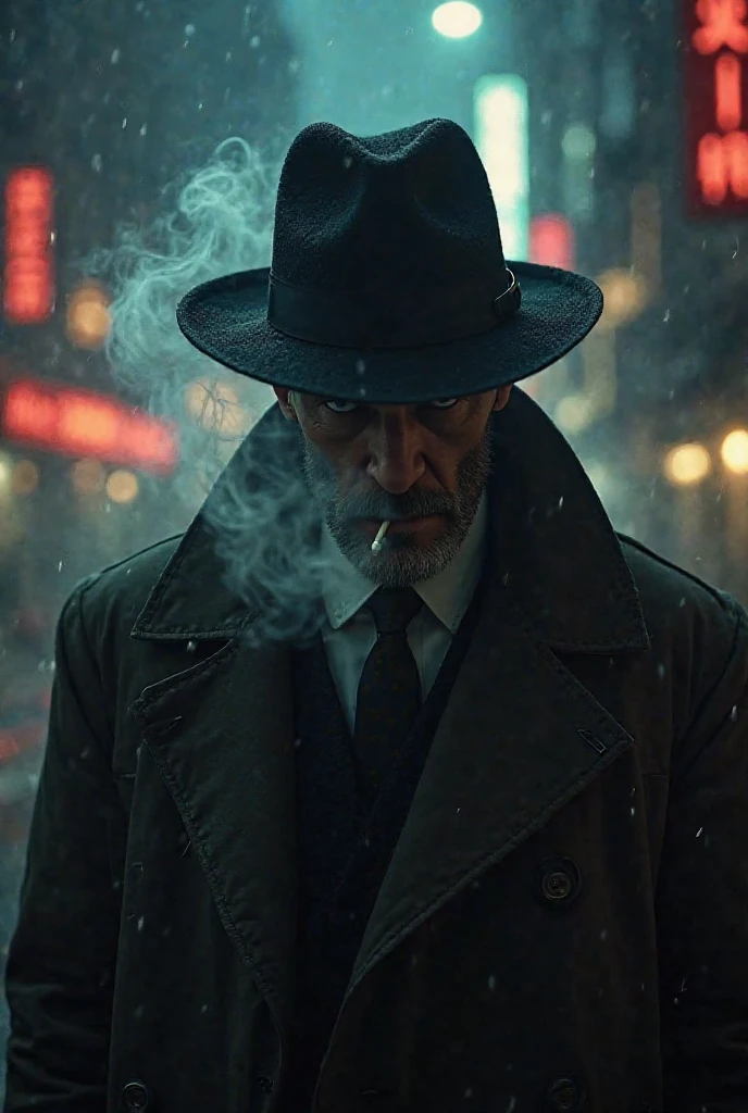 Smoking detective with a hat 

