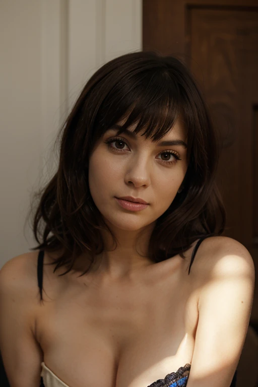 a woman, 25 year old, brune, yeux marrons, delicate, poudre de contour, sexy, French touch, cheveux de longueur moyenne, grains de beauté, sourire romantique, Seductive look, bonne couverture, de nuit, éclairée par les flashs des photographes, skin details, pores de la peau, sexy, Appareil photo numérique Kodak Smile 10MP, tendance on Behance, ornement de cheveux, hairclip, cheveux moyens, Tir de cow-boy, rougit, (des mains parfaites),robe de lolita, pose lassive, fashion clothes