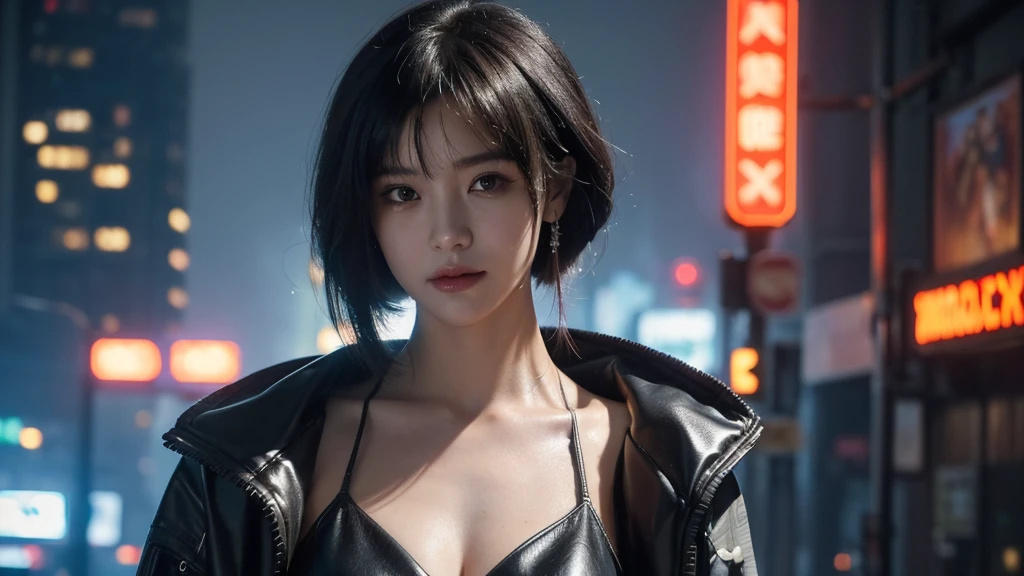 Beautiful woman medium hair, wearing cap, cyberpunk style short clothes
