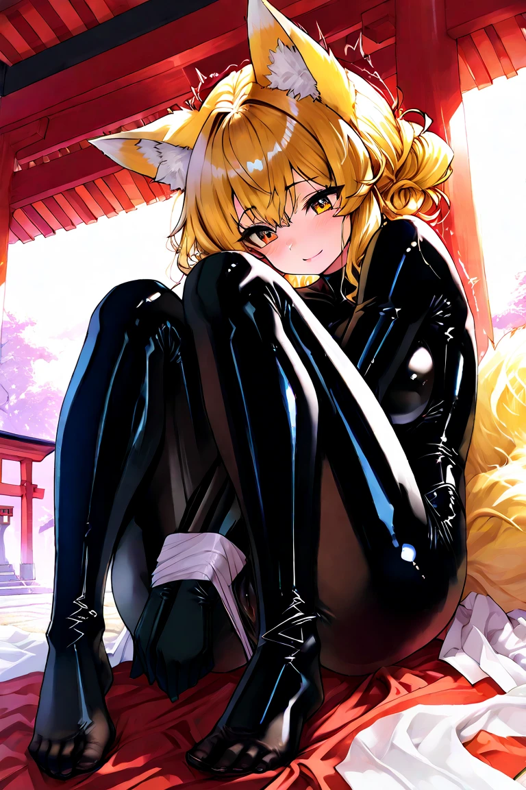 Highest quality, Highest quality, High quality illustrations, masterpiece, Ultra-high resolution, Detailed Background, Kyoto, On the bed, Absurd, Perfect Anatomy, performance, Good lighting, Shadows in the movies(kemono, Furry PersonifiCation), Cat, kimono, latex, Dynamic Angle