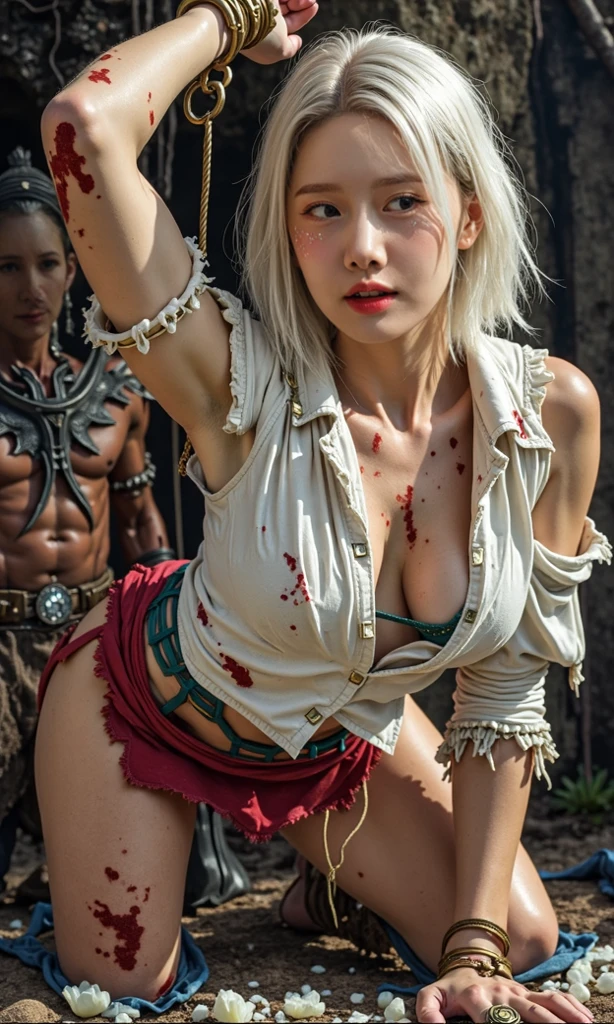 High quality, in 8K, Realistic,photographrealistic,Raw photo,Photography,(darkness),(Dark Dungeon), Stone floor, Stone wall, (Dark Dangeo), (Spotlight), One girl, 1 tall old Ogre, Tall old ogre groping from behind a girl, Press your chest to the girl's back, Tall old ogre with waist,Speak by ear, angry expressions, Tall old ogre touches girl's belly, (The old ogre is tall: 1.5),(The tall stature of an old ogre:1.5), Girl with long black hair, (The girl is 16 years old: 1.5), Girl has a pretty face, Girls are of standard height: 1.3,The girl has a slender figure:1.5、 Crotch, pantyshot, (((Show off panties:1.3))), ((White cotton panties:1.3)), white cotton pantie:1.5, Crotch in panties, Cracks in panties, ((Red seams on panties:1.5))、Camel toe, (Pudendal cleft), pubic hair with open legs, Skirt lift, Skirt Wide Twist, Showing beautiful breasts, Legs open, Wide spread crotch, Show off panties,pantyshot,Show crotch,White panties,Crotch,Cameltoe in panties,Beautiful legs,Tall Old Ogre and Girl,