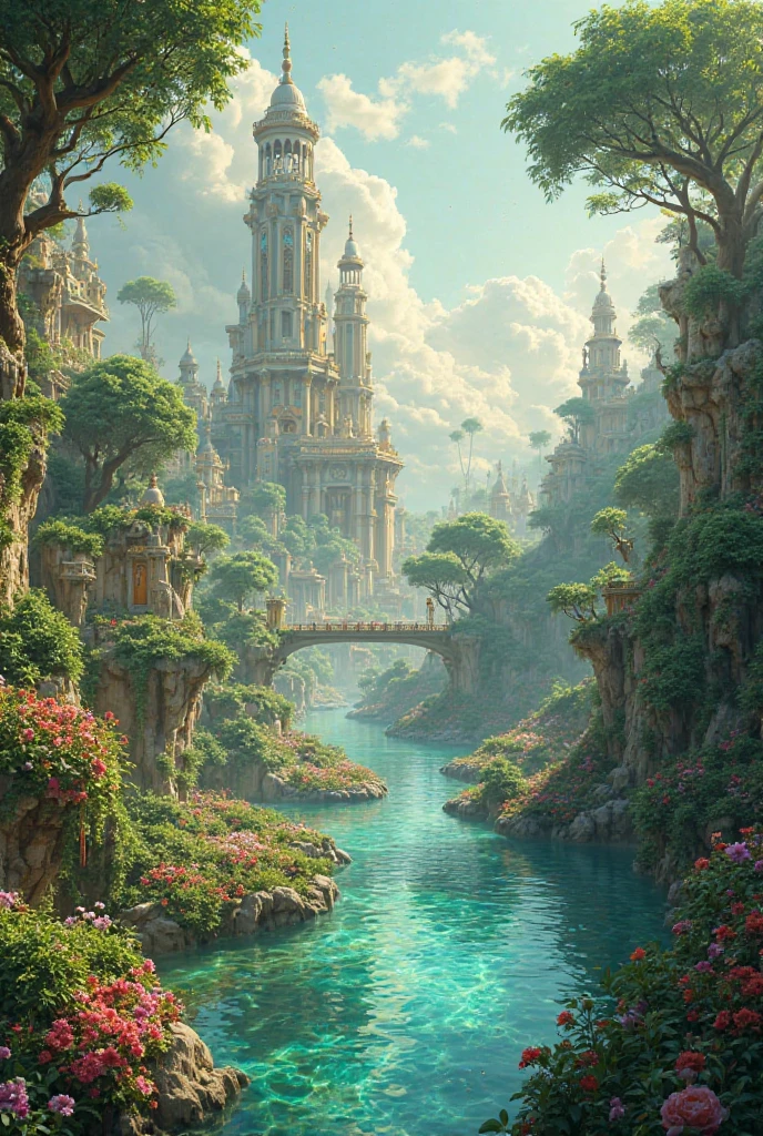 Generate a picture of jannah according to the description of quran and hadith.