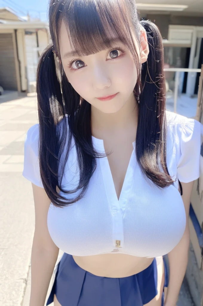 ((masterpiece)), (realistic: 1.2) masterpiece, 最high quality, high quality，High resolution，white skin，perfect body, 最high quality, ultra detail，big breasts，show your skin，show cleavage, mature，beautiful, black hair， long hair， With bangs，school uniform，over knee socks，glowing skin，Bewitching，thighs，feet, very detailed, parted lips