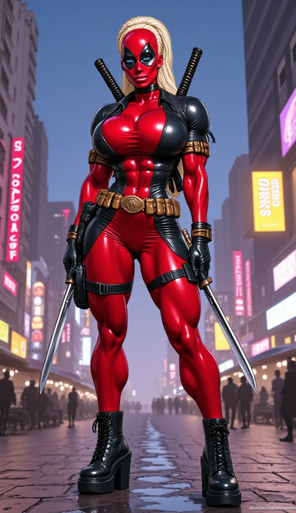 Lady deadpool, unrealistically enormous , unrealistically wide pelvis area