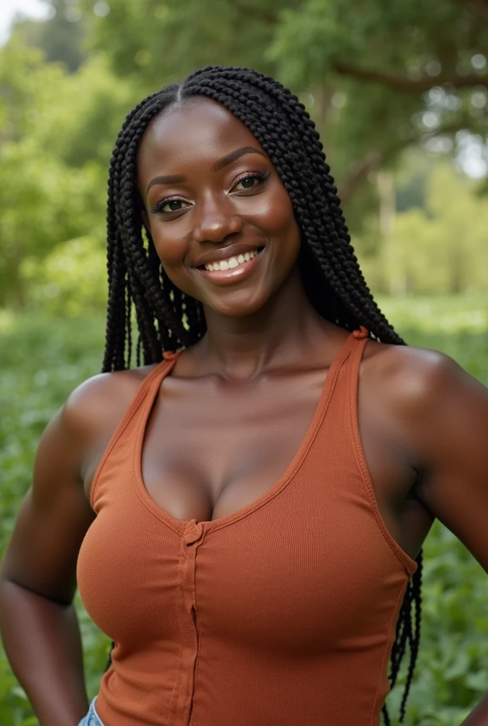 Hyperrealistic close-up photo of Naomi Campbell, chef-d'artwork, best quality, (photorealistic:1.4), Tout le corps, (army green tank top:1.1), (army green yoga pants:1.2), hiking'automne dans la montagne rocheuse, Coucher de soleil romantique, couleurs d'automne, cinematic light, belle femme, maigre, seins moyens, cheveux longs noirs, Detailed face, sourire, facing the camera, photo prise de loin, l'âge de 18 ans