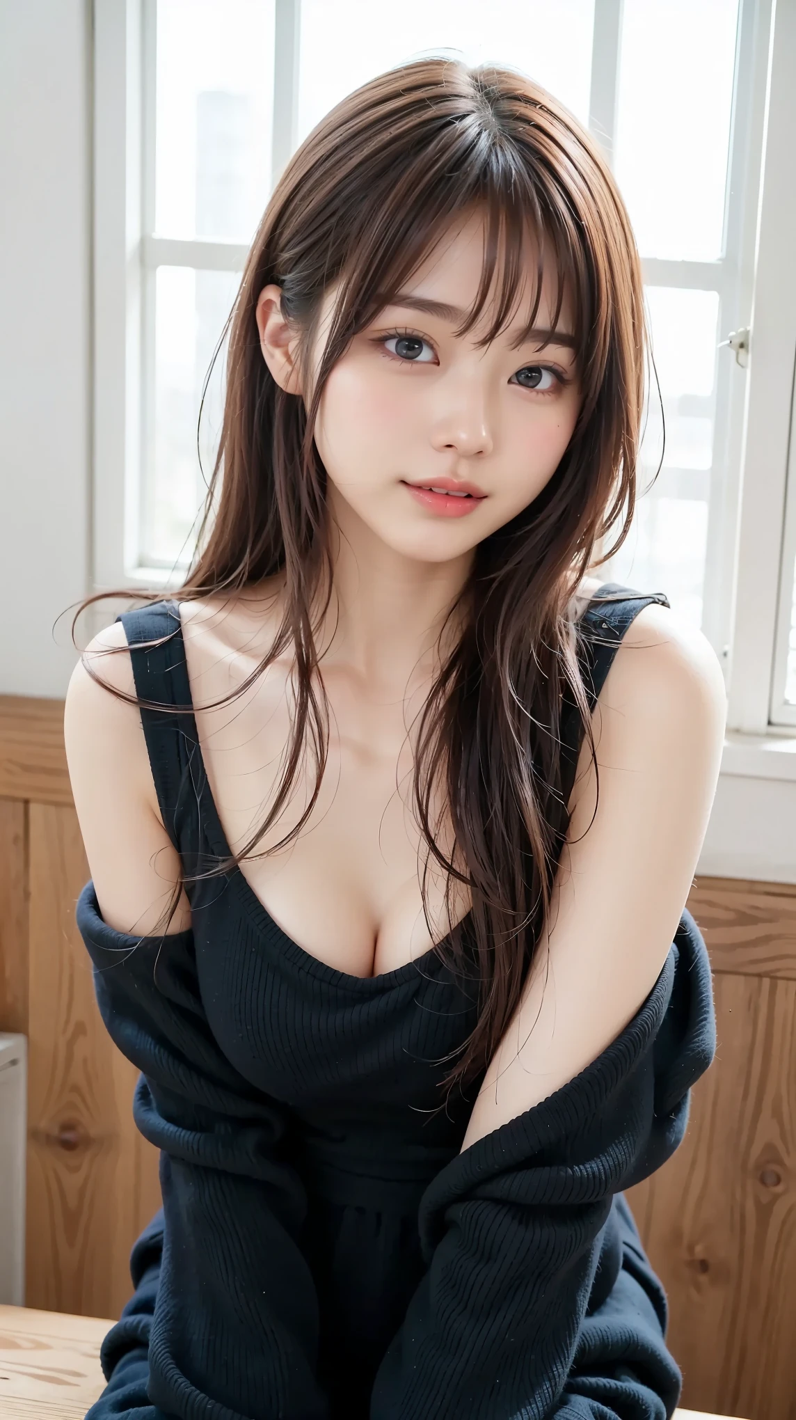 table top to pinch, top quality, shape, very well detailed, details, high resolution, 8k Wallpaper, perfect dynamic composition, beautiful details, natural lips, Long Sleeve Black Knit Dress, small breasts, ランダムにcuteポーズ,RAW photo,K-pop idol faces ,cute,Face Up,ceremony,((random sexy pose、put in、Deep joy, Eyes of Ecstasy :1.2)), (( I take my breath hard:1.2))、ecstatic face、Climax expression、my whole body convulses