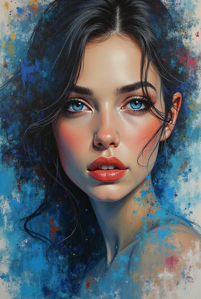 ABSTRACT ART WOMAN BLUE EYES ACRYLIC PAINTING