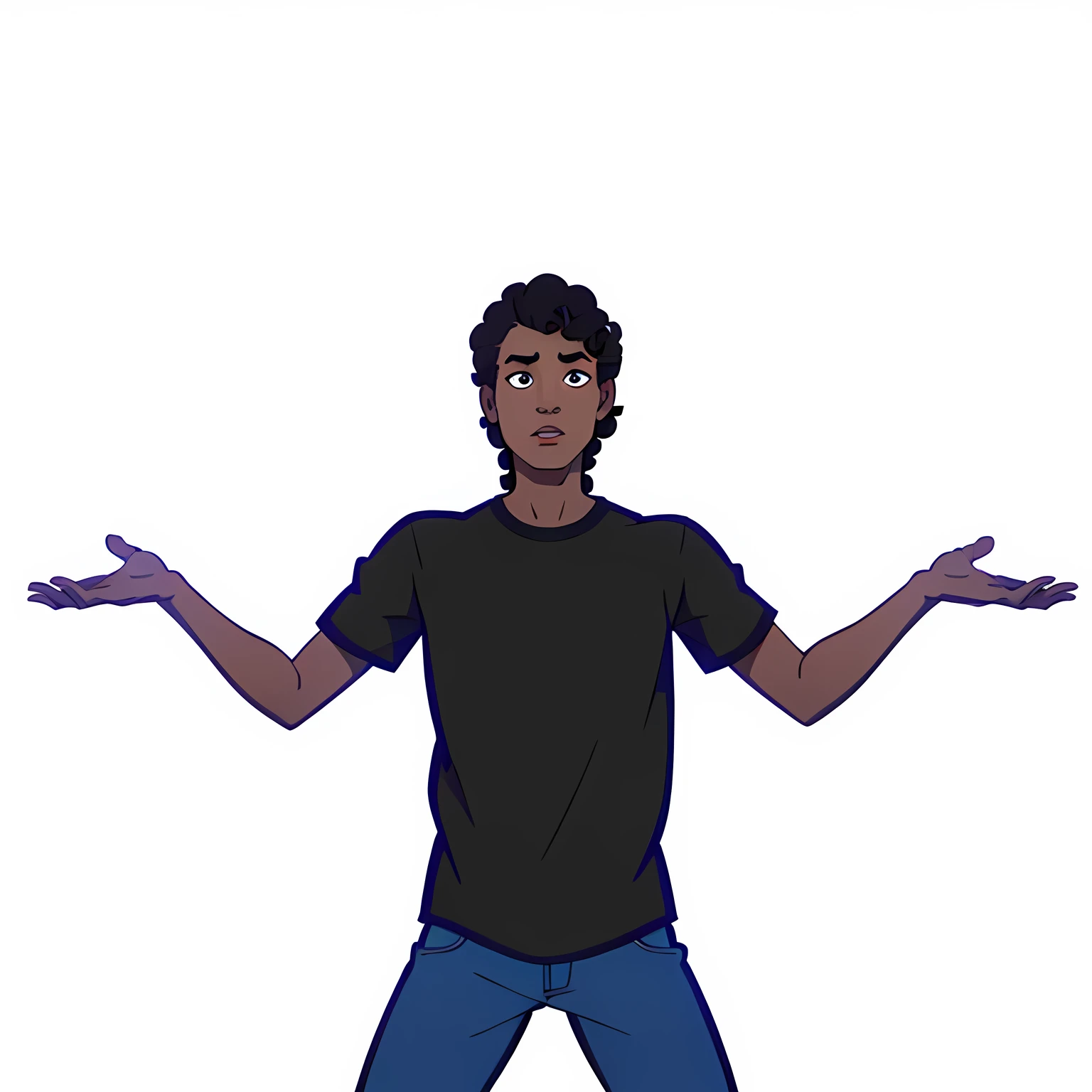 Bill-Blue
A black ager, black curly hair, wearing a black shirt, olhos azuis