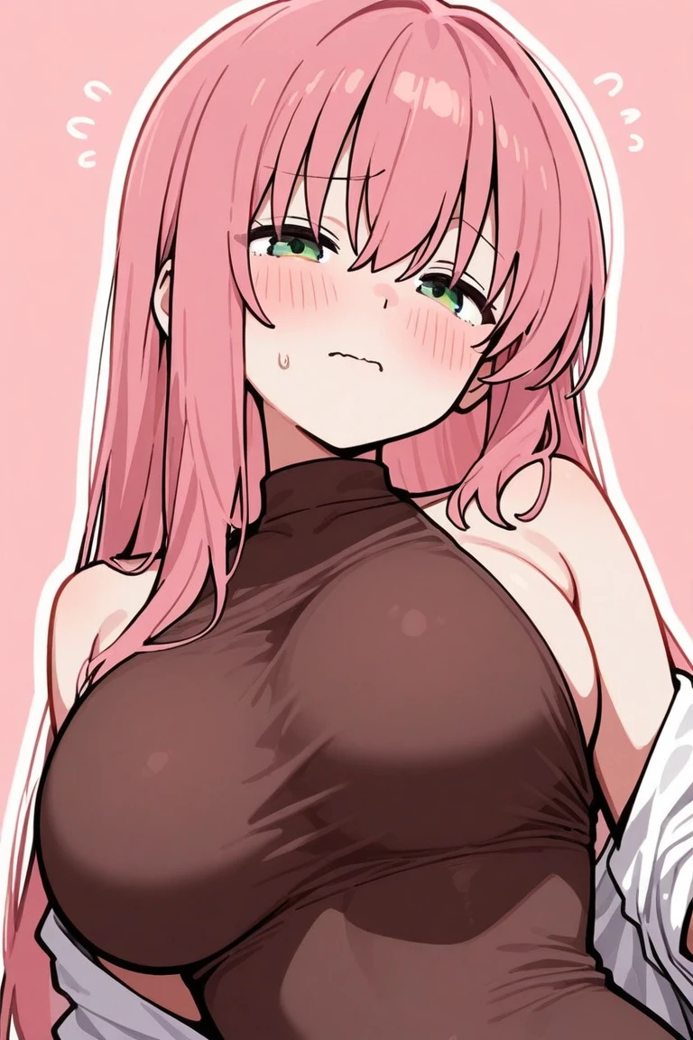One 、Big Breasts、Pink Hair、Long Hair、Straight Hair、Ahoge、kind、Eyes closed、Droopy eyes、front、face to face、Close-up of face、About to kiss