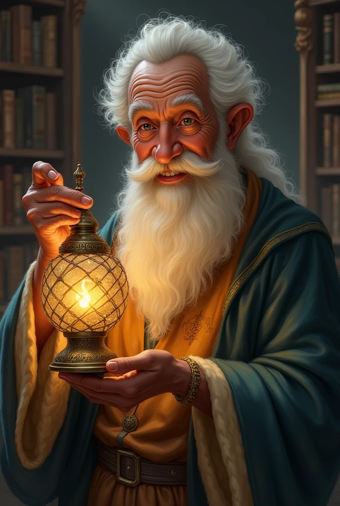 drawing of a genius holding the lamp and smiling but a drawing 