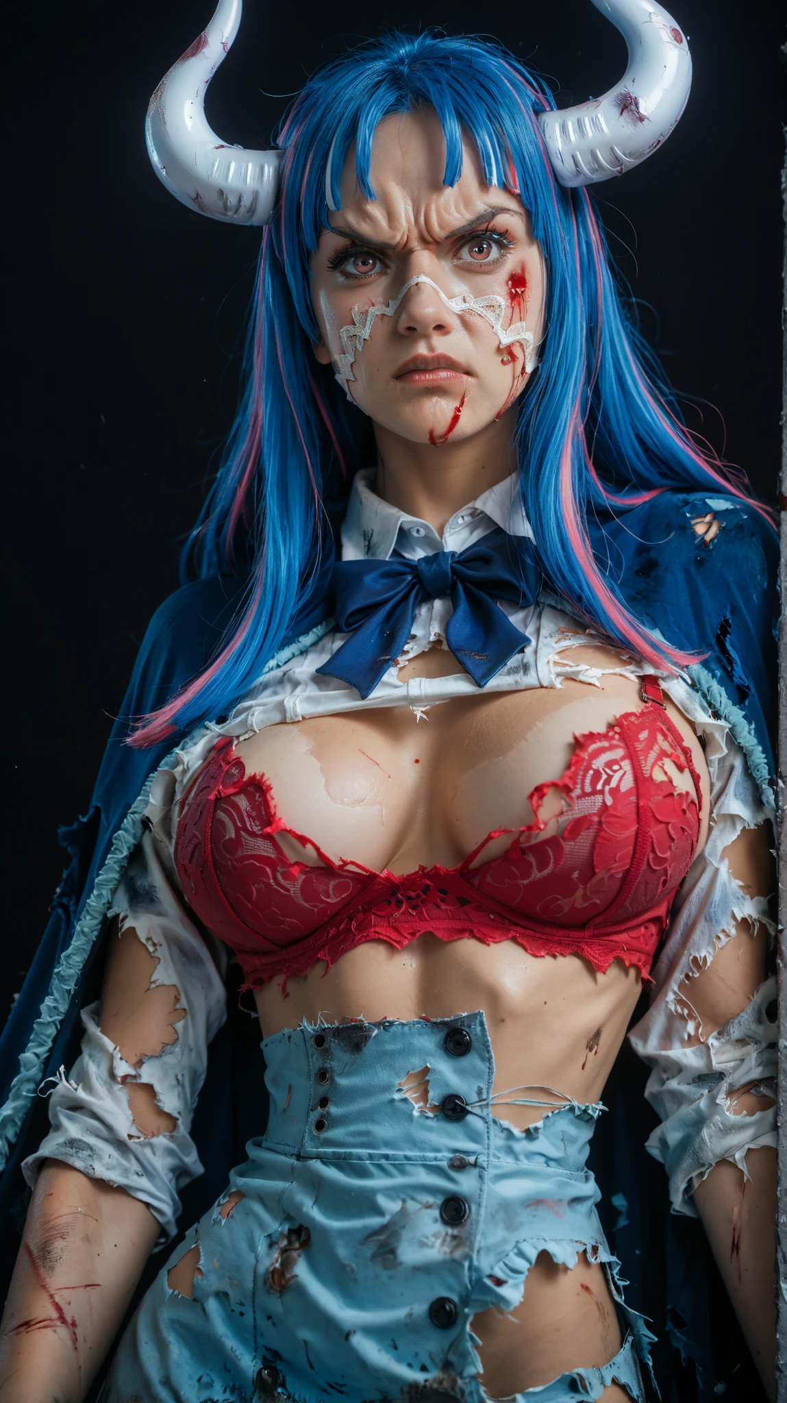 araffe with a dark hair and a baseball bat, ava max, jessica nigri, harley quinn, cosplay on black harley queen, amouranth, belle delphine, cosplay, anime girl cosplay, jinx from league of legends, harley queen, jinx from arcane, better known as amouranth, of harley quinn, anime cosplay, colorful pigtail,white transparent chiffon lingerie, translucent organza lingerie