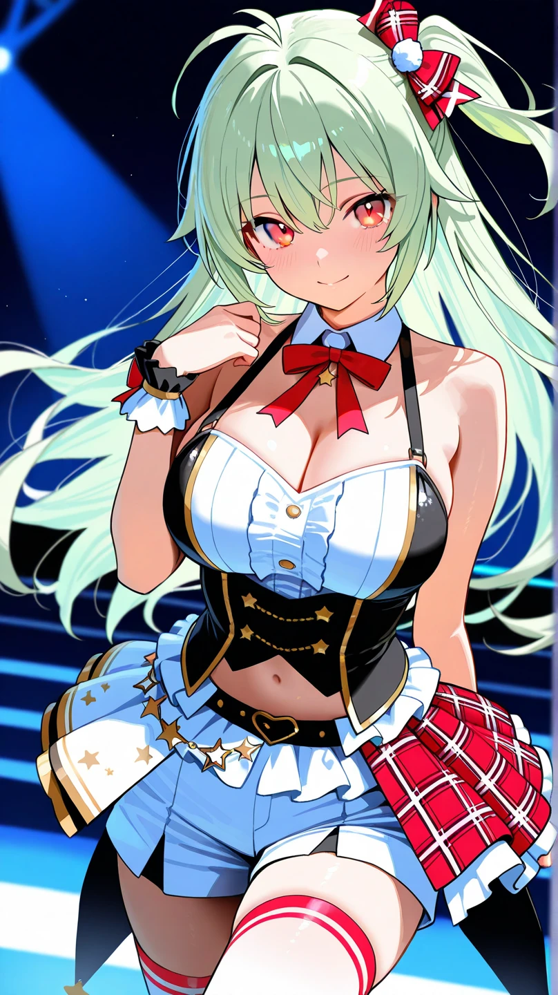 YUKAWAKISE, GREEN HAIR, AHOGE, LONG HAIR, BLUE EYES, GREEN EYES,, large breasts,, Live Stage, solo wet