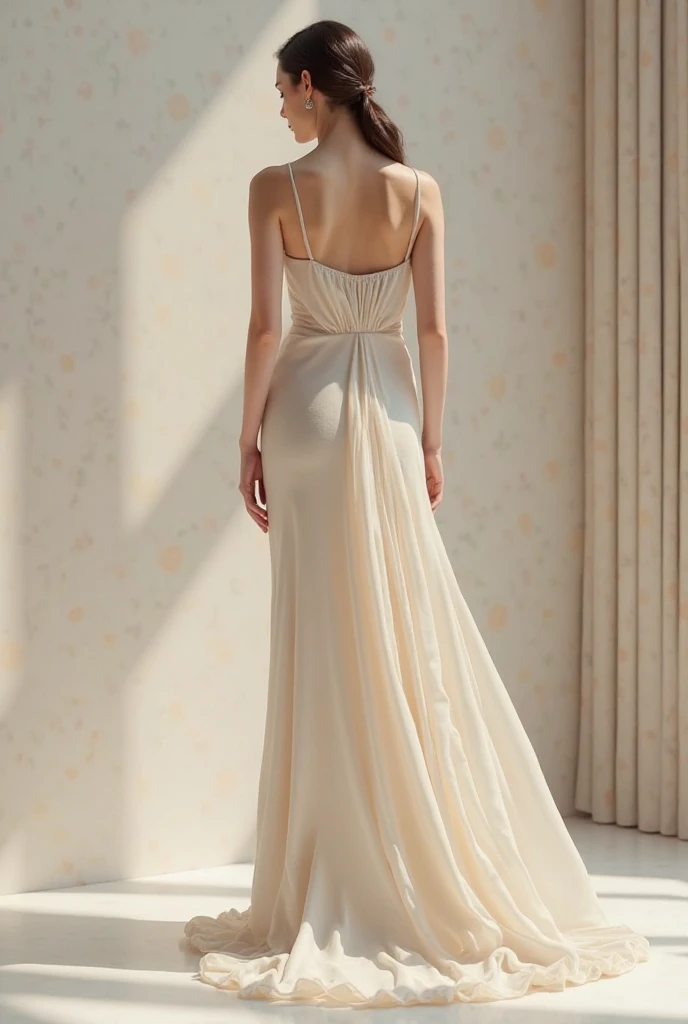 (masterpiece, best quality:1.2), 1girl, solo, delicate face, white-skinned female, see-through silhouette, white dress, full body, indoor