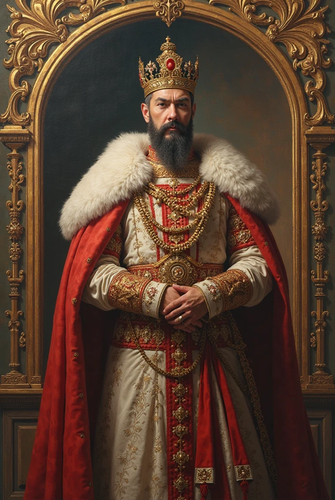 Create an art written by X1 PAVUNA, with a drawing of a king or emperor on top