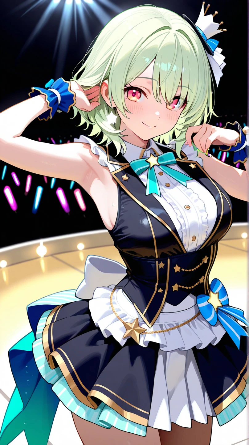 (highest quality,stage top:1.2),(anime style,comic core:1.1),1 girl,cute style,adorable,highly detailed eyes,highly detailed face,very fine hair,About Hipder,8K、green hair、short hair、red cheeks、black high leg bunny、Fishnet tights、white rabbit ears、Beautiful leg lines、Tie it up、big ass、purple eyes、valley、Detailed anime faceedium breasts、sexy、pole dance