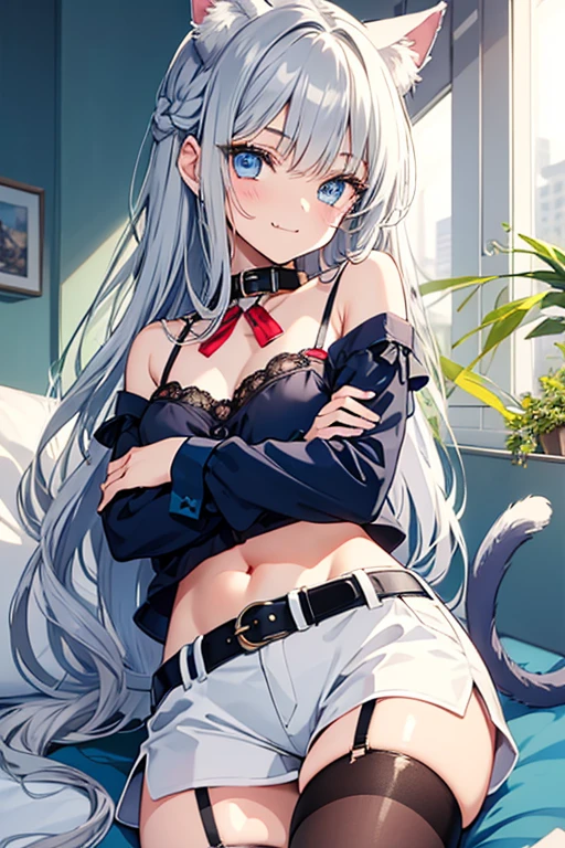 ^_^Best Quality,逼真,hiquality, tmasterpiece,cabelos preto e longos，White camisole、fist，1girl in，Solo、Open_Bocchi，Adults、Mature body、large full breasts、Small camisole、Breasts spilling out of the camisole、Big breasts that attract men、chubby body、japanese beauty girl、Emphasize the chest with both hands、thighs thighs thighs thighs、hason、Embarrassed look、seductiv、Underwear with a small area、Sheer underwear、Peeling off、Not wearing a skirt、Black pants、Lace pants、Delicate arms、bra removed、