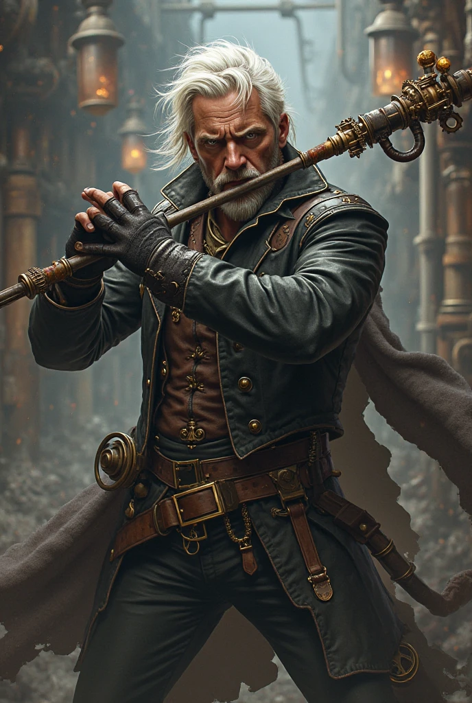 You can create the image of a character, White man with Victorian steampunk classics, Dark Artist, playing a STEAMPUNK FLUTE with sonic attacks. Western Steampunk Bandit Gang Leader 20.steampunk equipment.attack posture, Duentia appearance, Menacing appearance. attack posture, Ruthless villainous character.